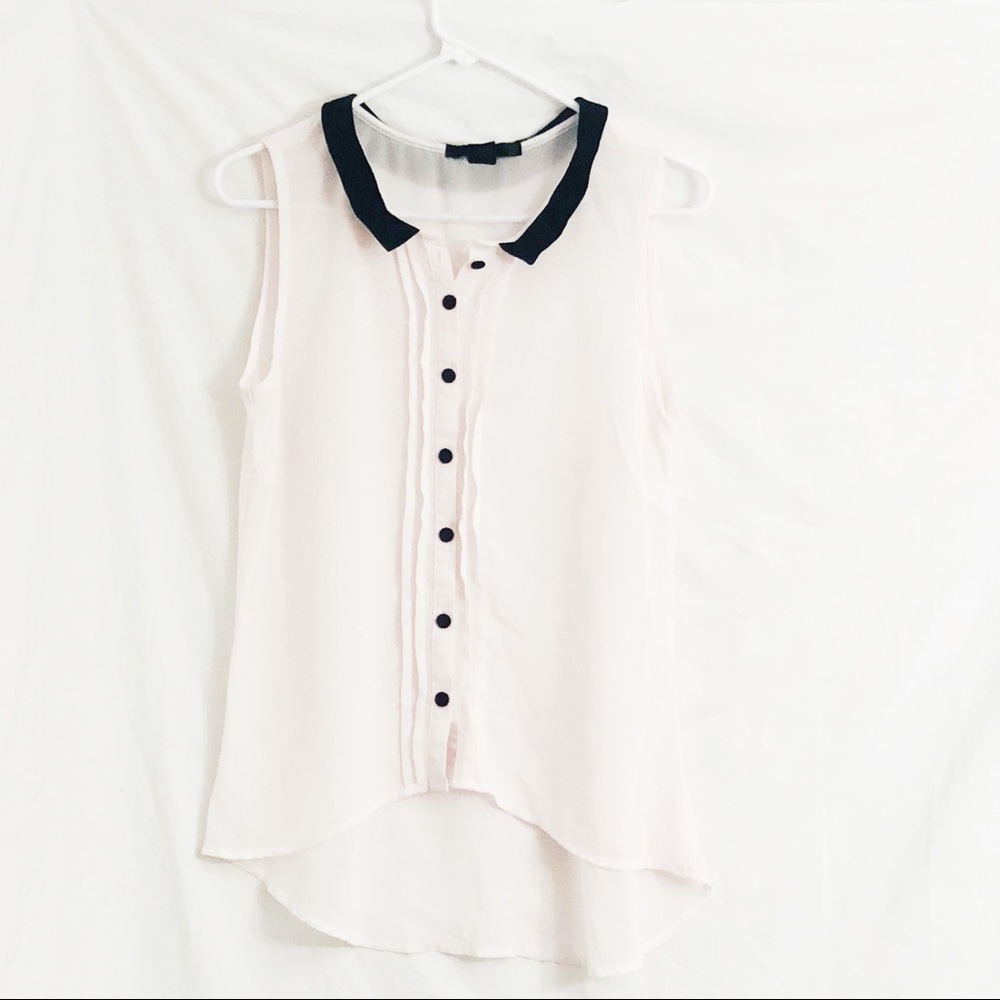 White & Black Button Up Floral Sheer Blouse